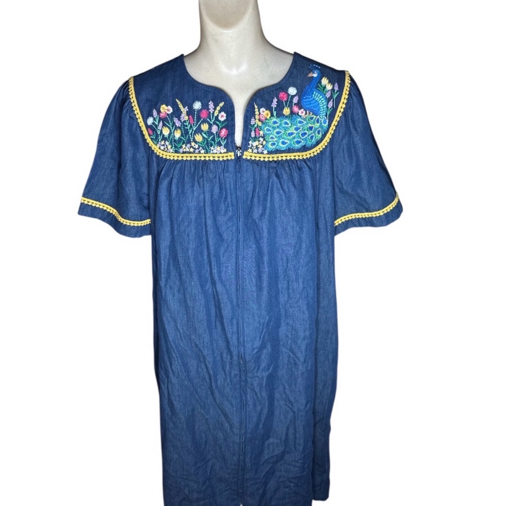 BNWT Go Softly Patio Small OS Peacock Denim MooMoo Kaftan Dress Midi Spring